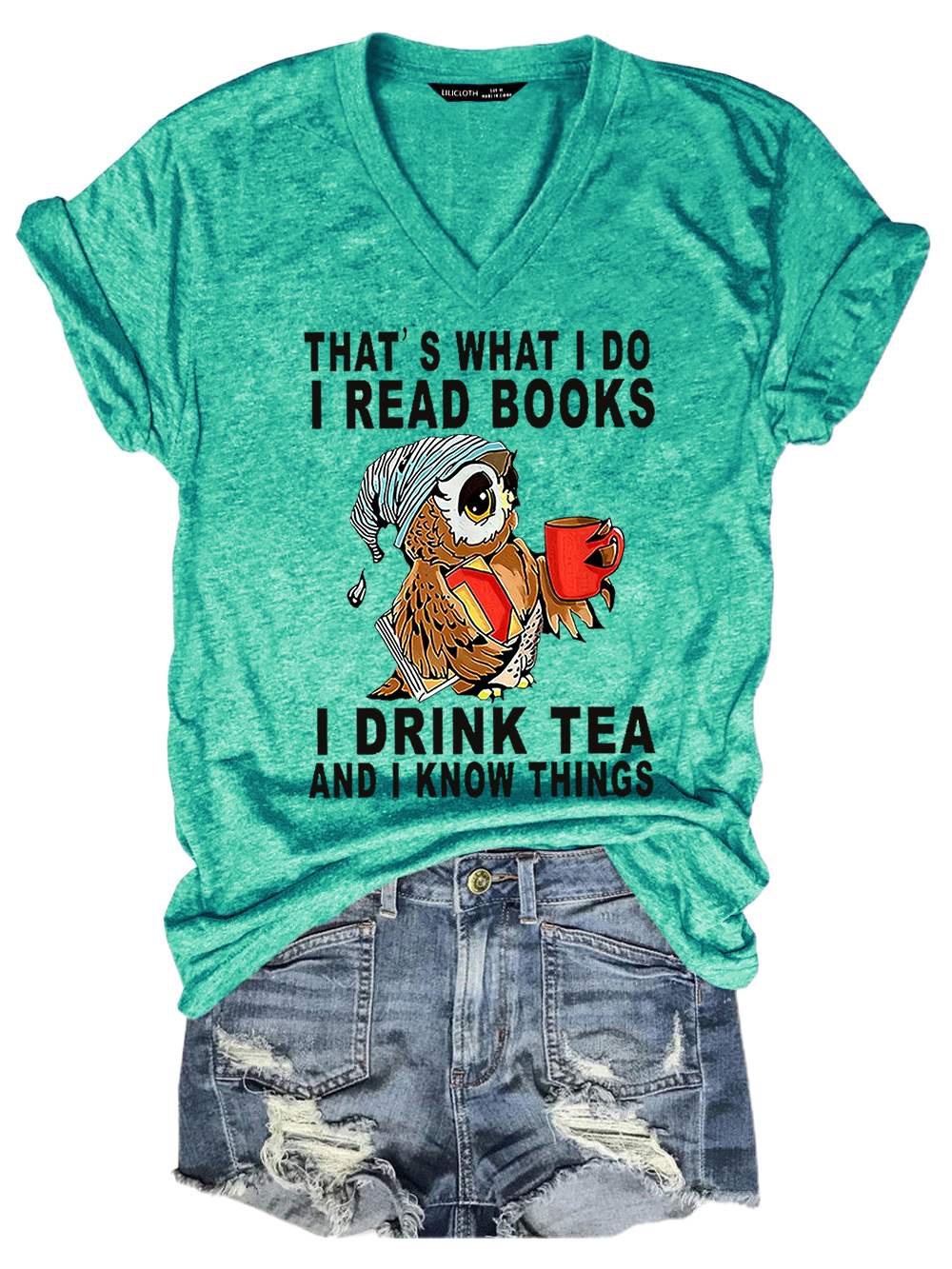 Women Owl That’s What I Do I Read Books I Drink Tea And I Know Things Vintage Cotton-Blend V Neck Animal T-Shirt