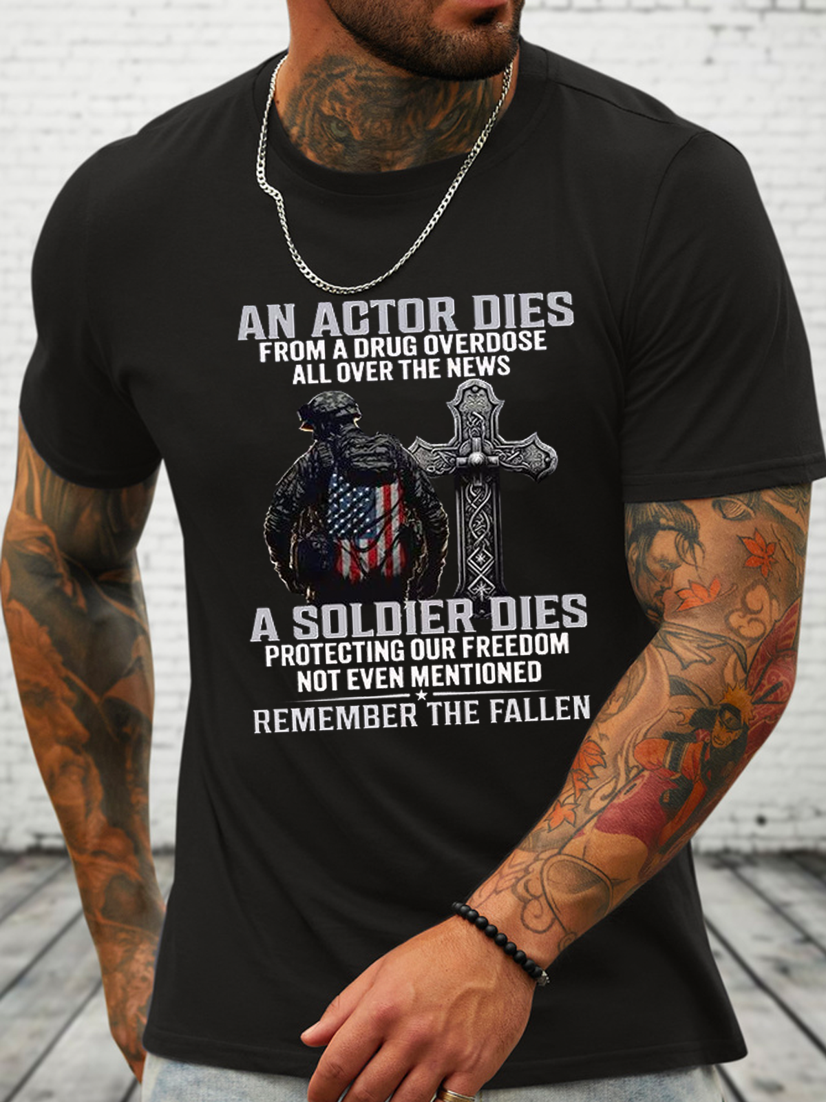 Cotton Proud Veteran Crew Neck Casual Loose T-Shirt