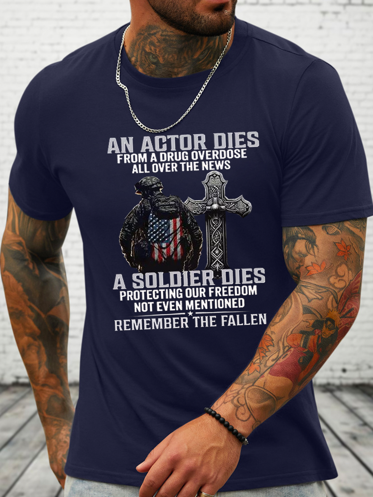 Cotton Proud Veteran Crew Neck Casual Loose T-Shirt