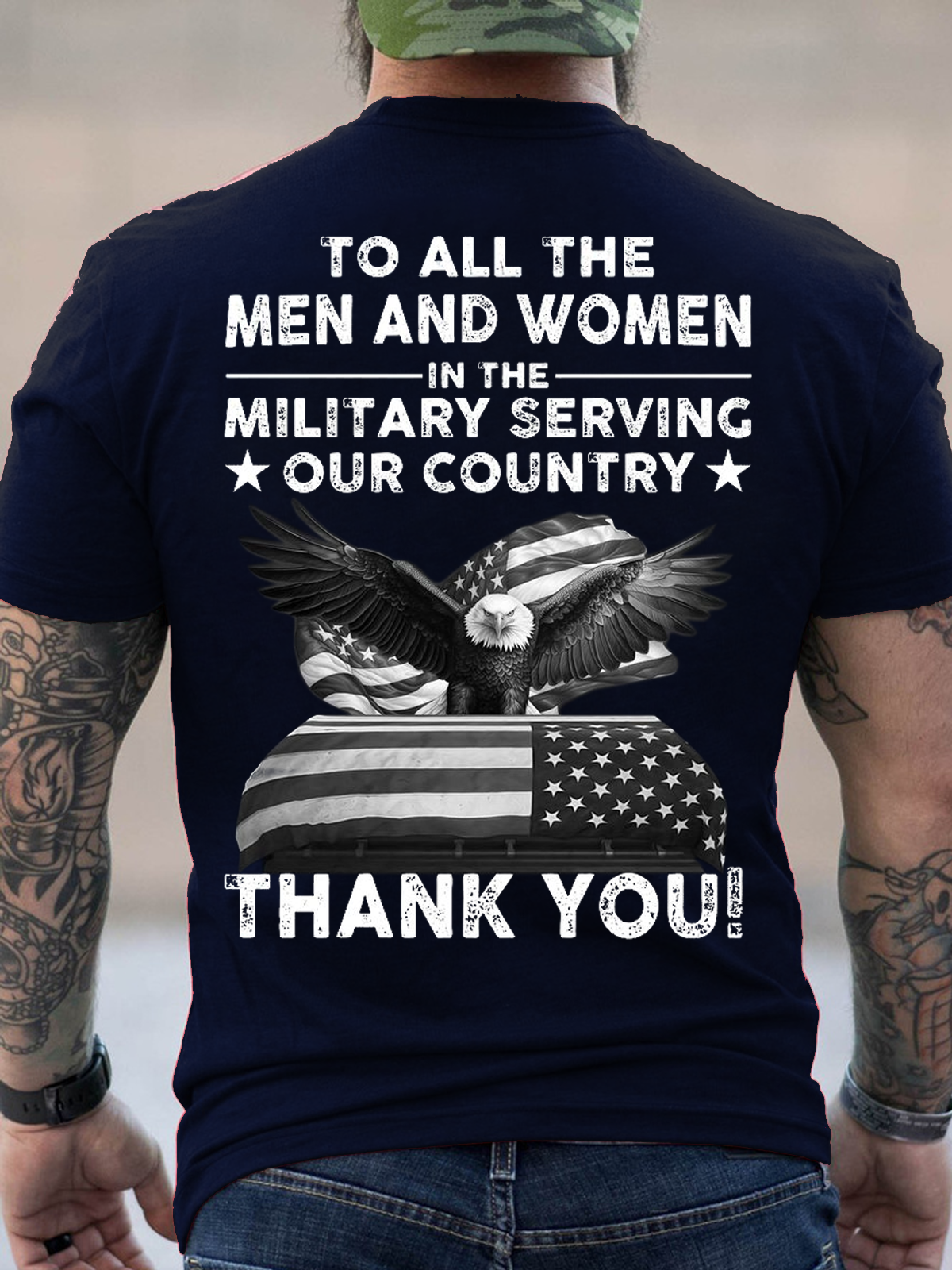 Cotton To All The Men And Women In The Military Serving Our Country Thank You Text Letters Casual T-Shirt
