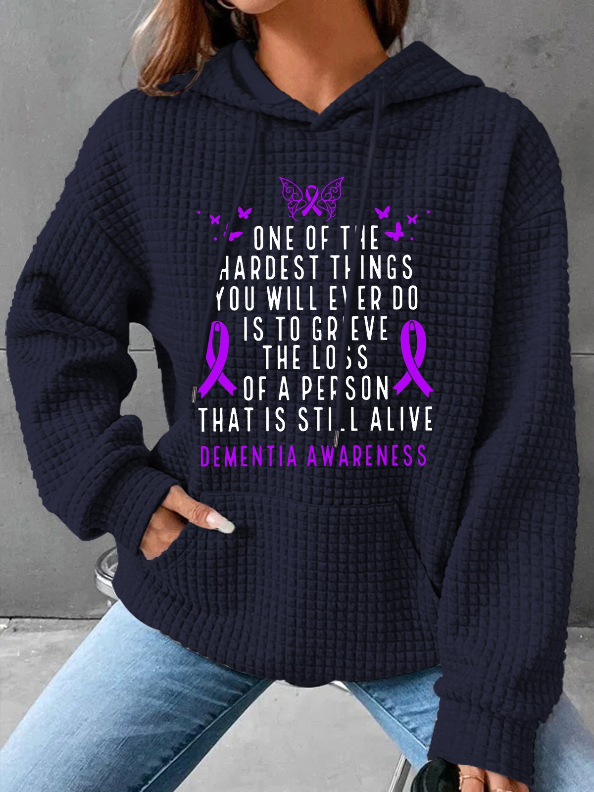 Dementia Awareness Month Butterfly Warrior Alzheimers Simple Loose Hoodie