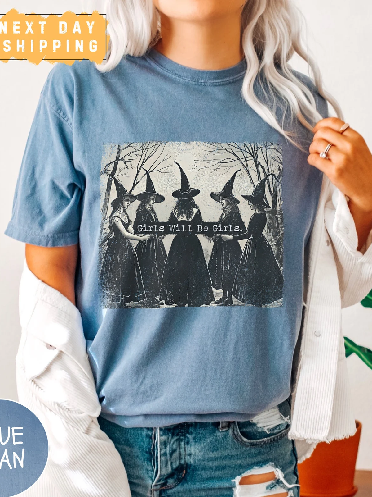 Girls Will Be Girls Witch Funny Witch Vintage Distressed Shirt