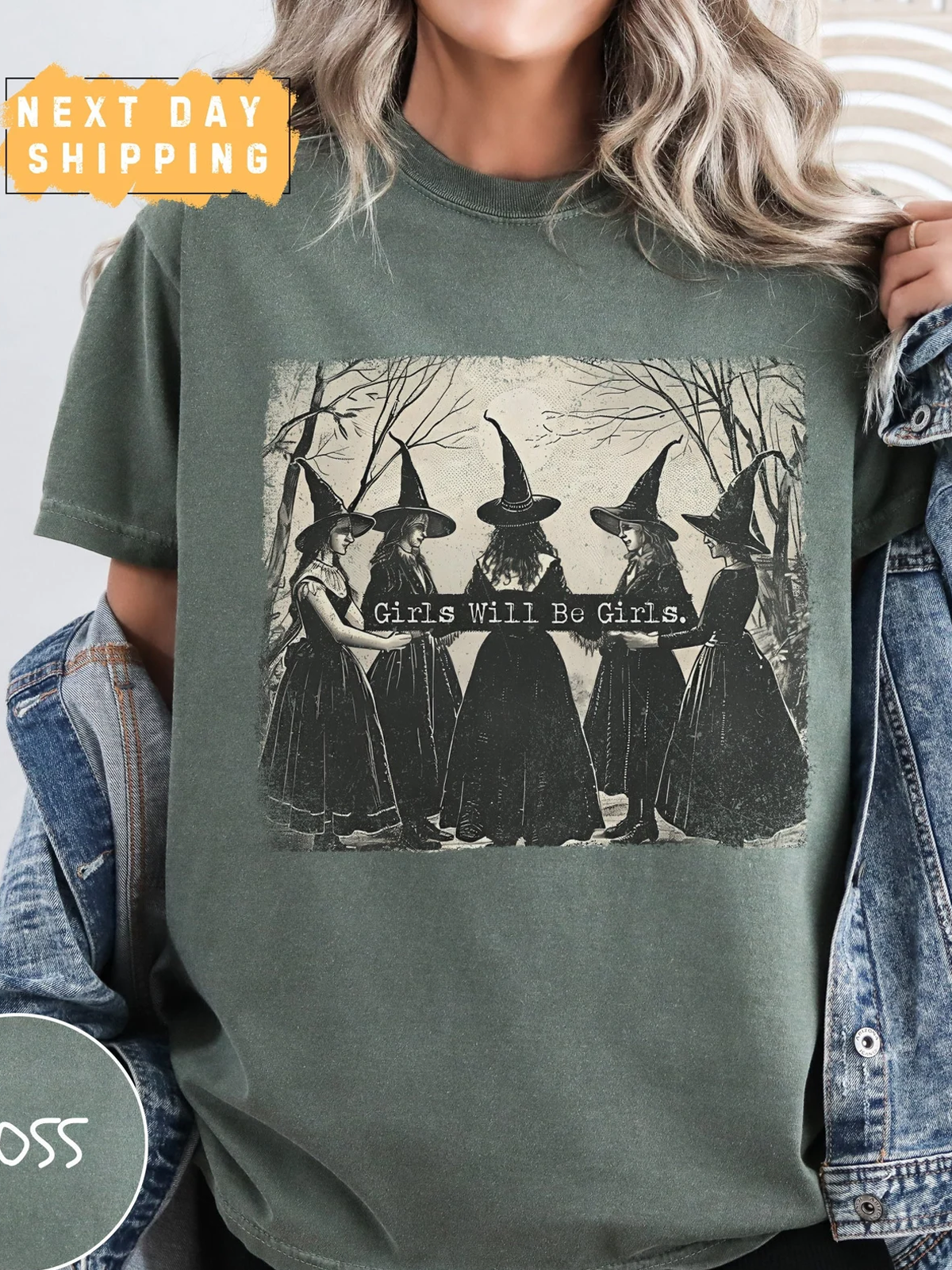 Girls Will Be Girls Witch Funny Witch Vintage Distressed Shirt