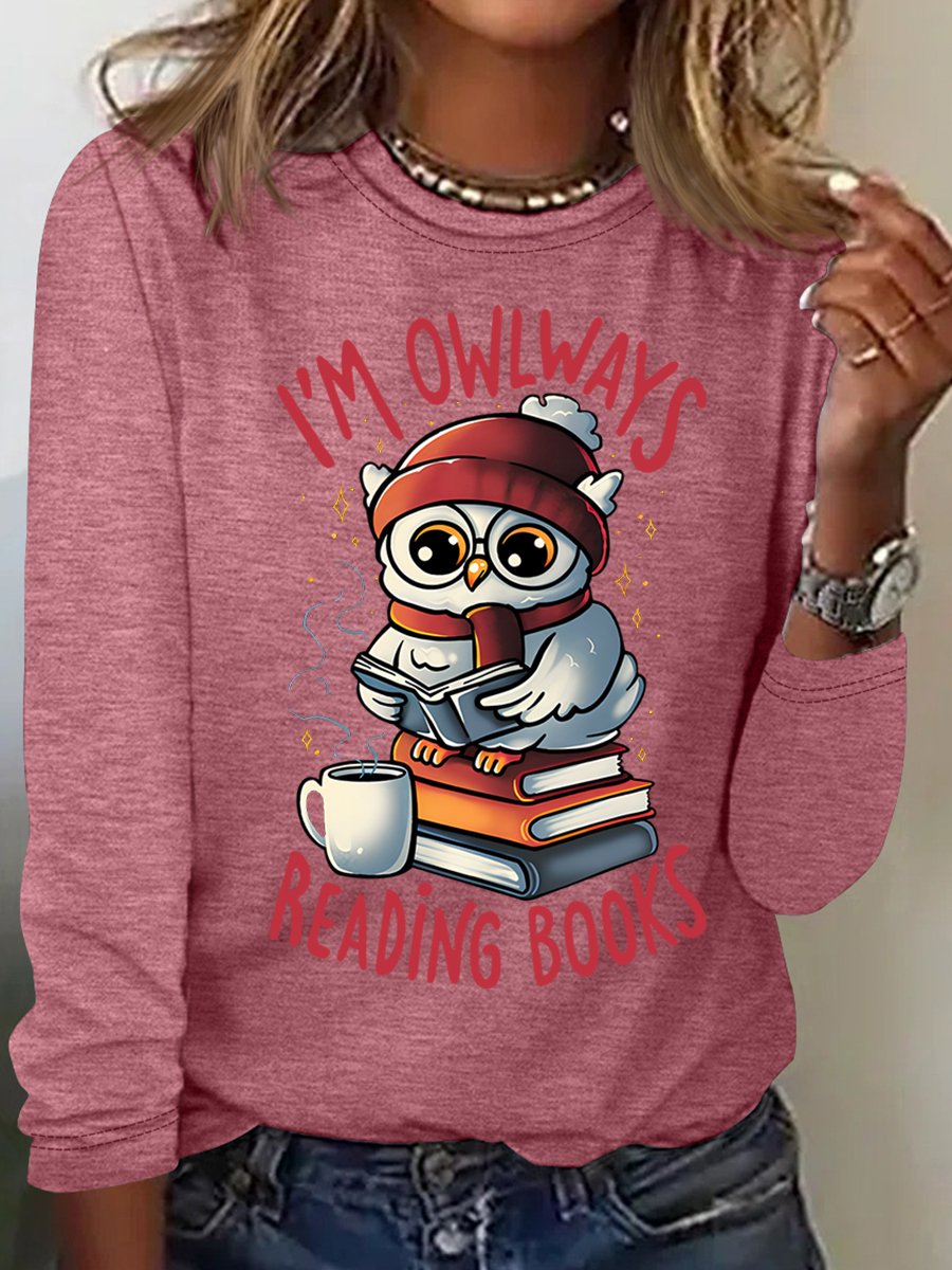 Owlways Reading Books Casual Long Sleeve Shirt