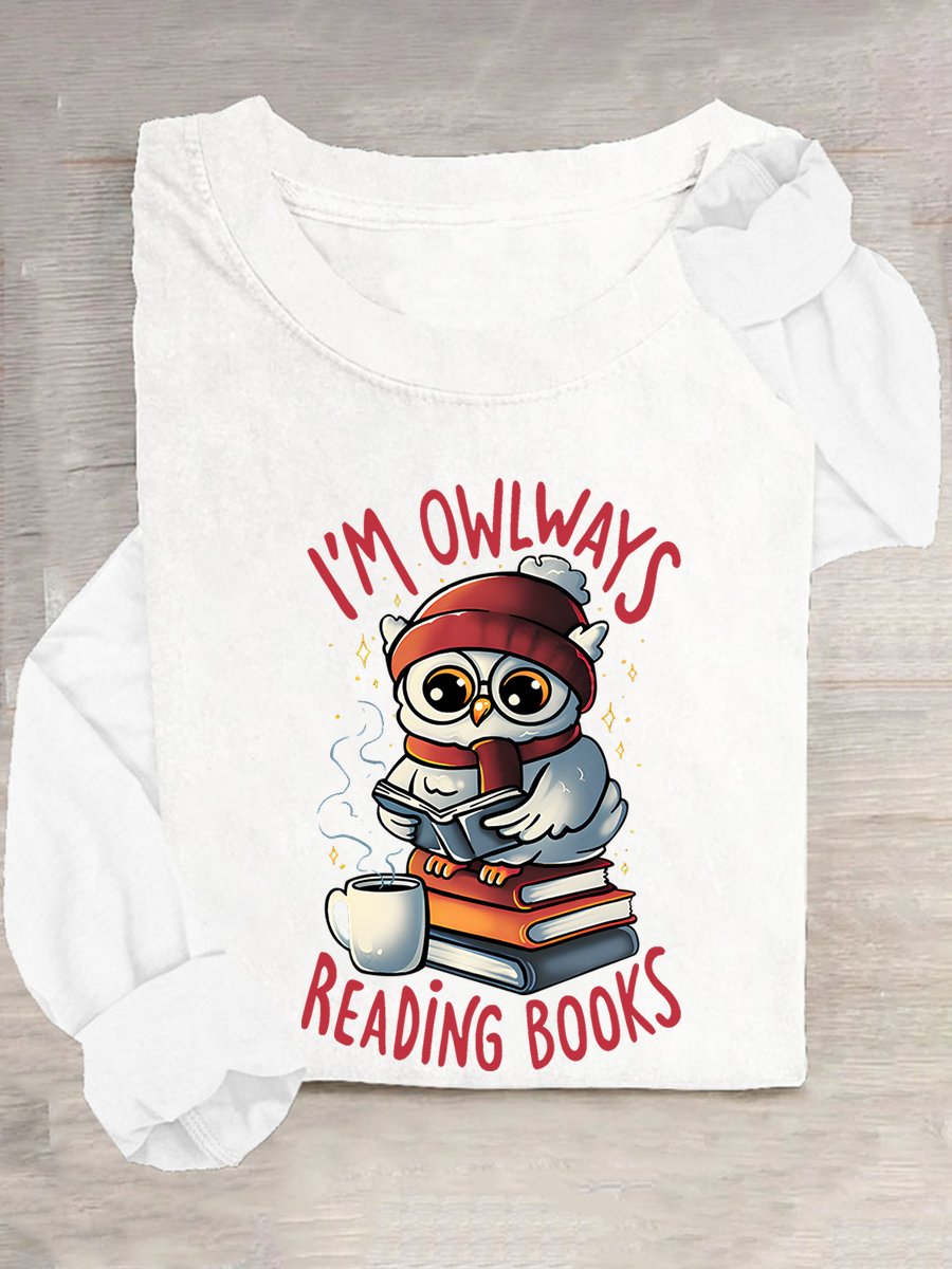 Owlways Reading Books Casual Long Sleeve Shirt