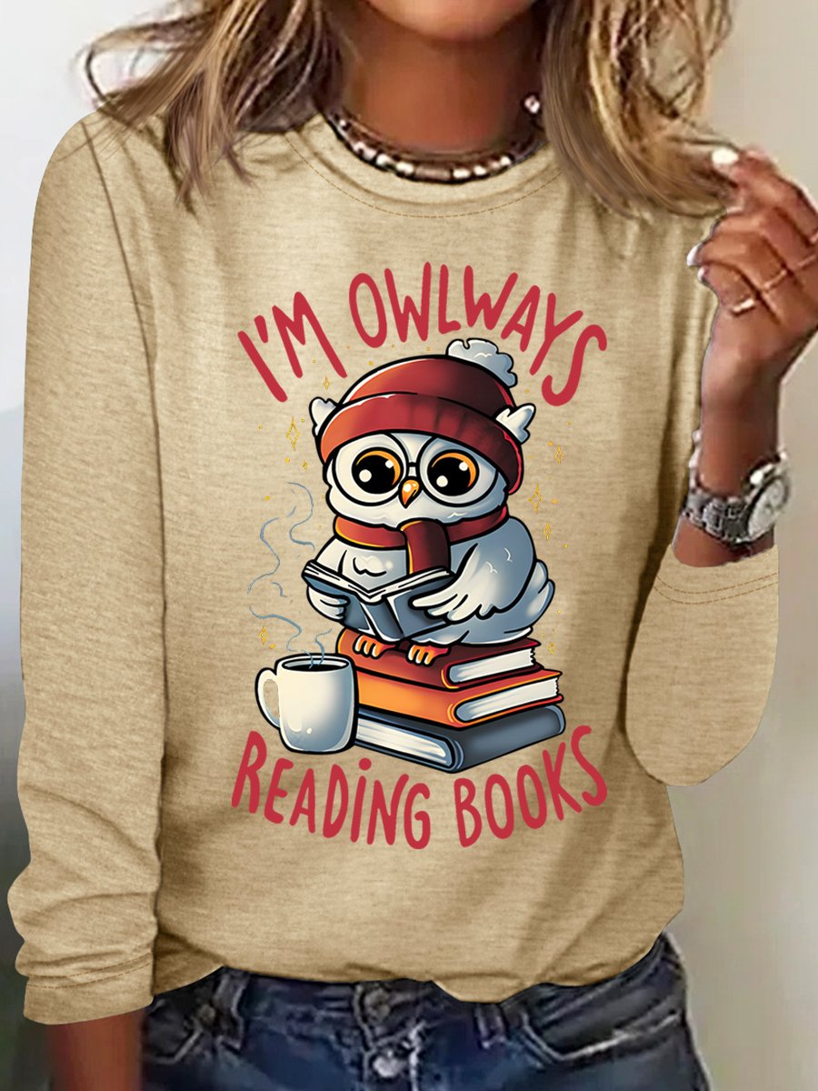 Owlways Reading Books Casual Long Sleeve Shirt
