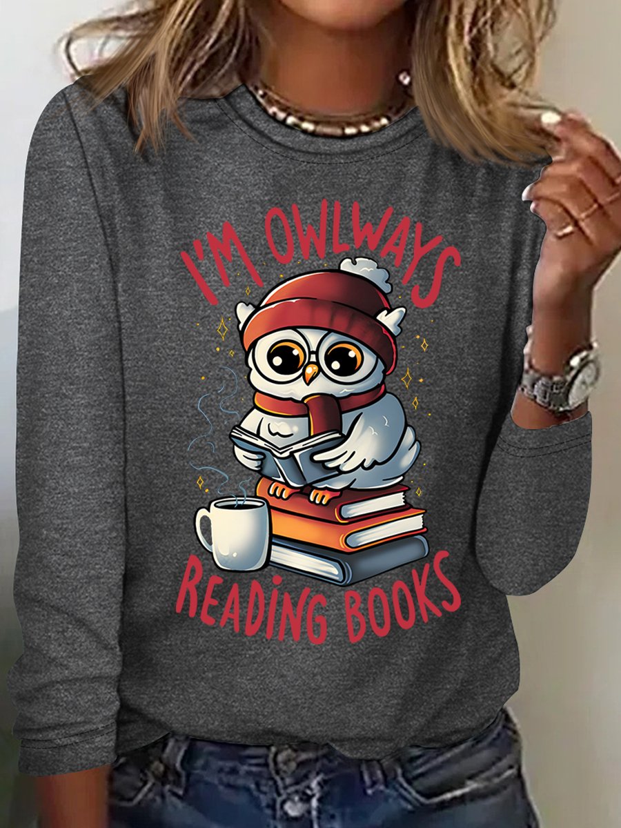 Owlways Reading Books Casual Long Sleeve Shirt