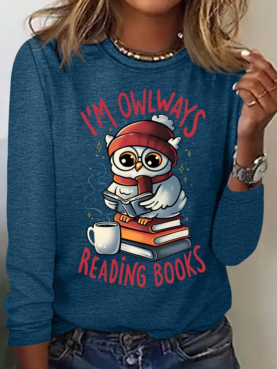 Owlways Reading Books Casual Long Sleeve Shirt