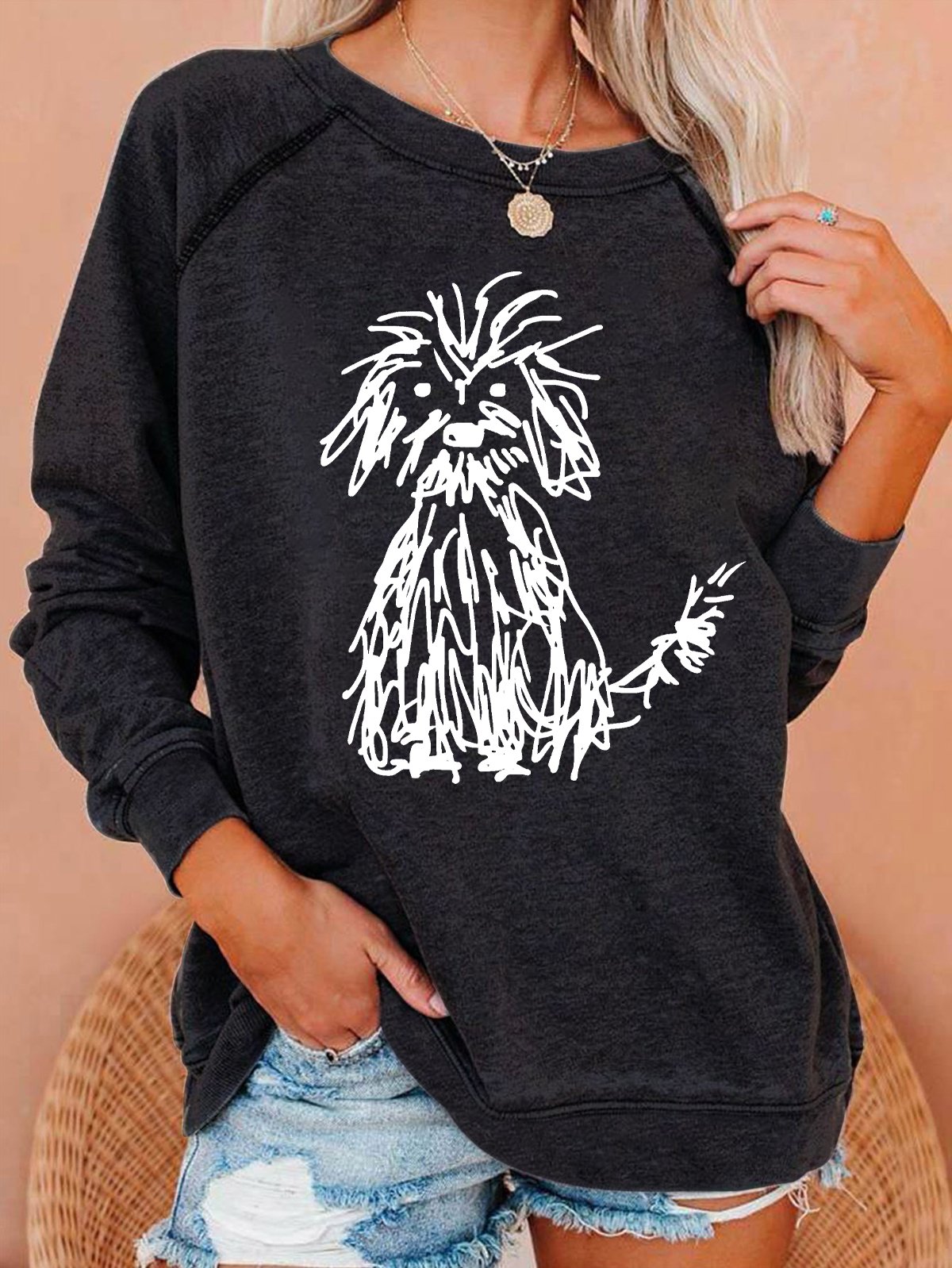 Vintage The Cute Dog Print Casual Sweatshirt