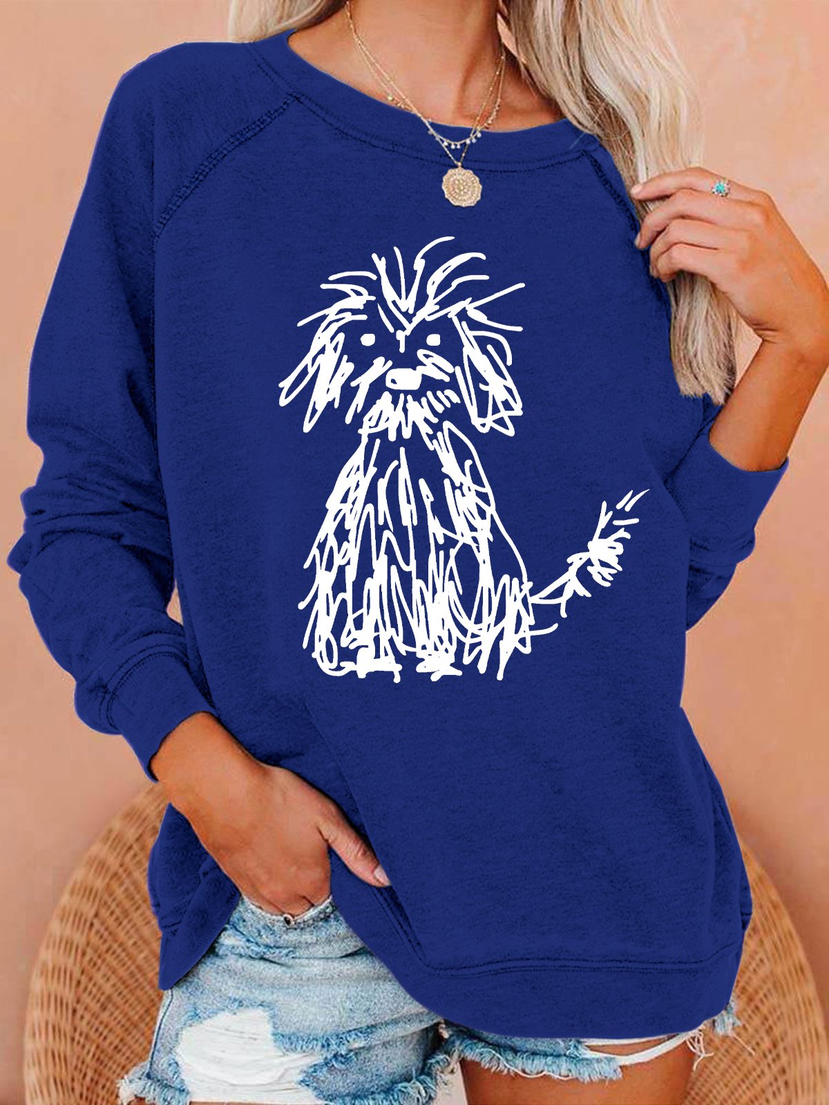 Vintage The Cute Dog Print Casual Sweatshirt