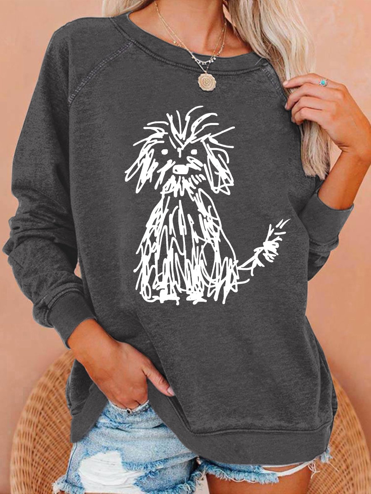 Vintage The Cute Dog Print Casual Sweatshirt