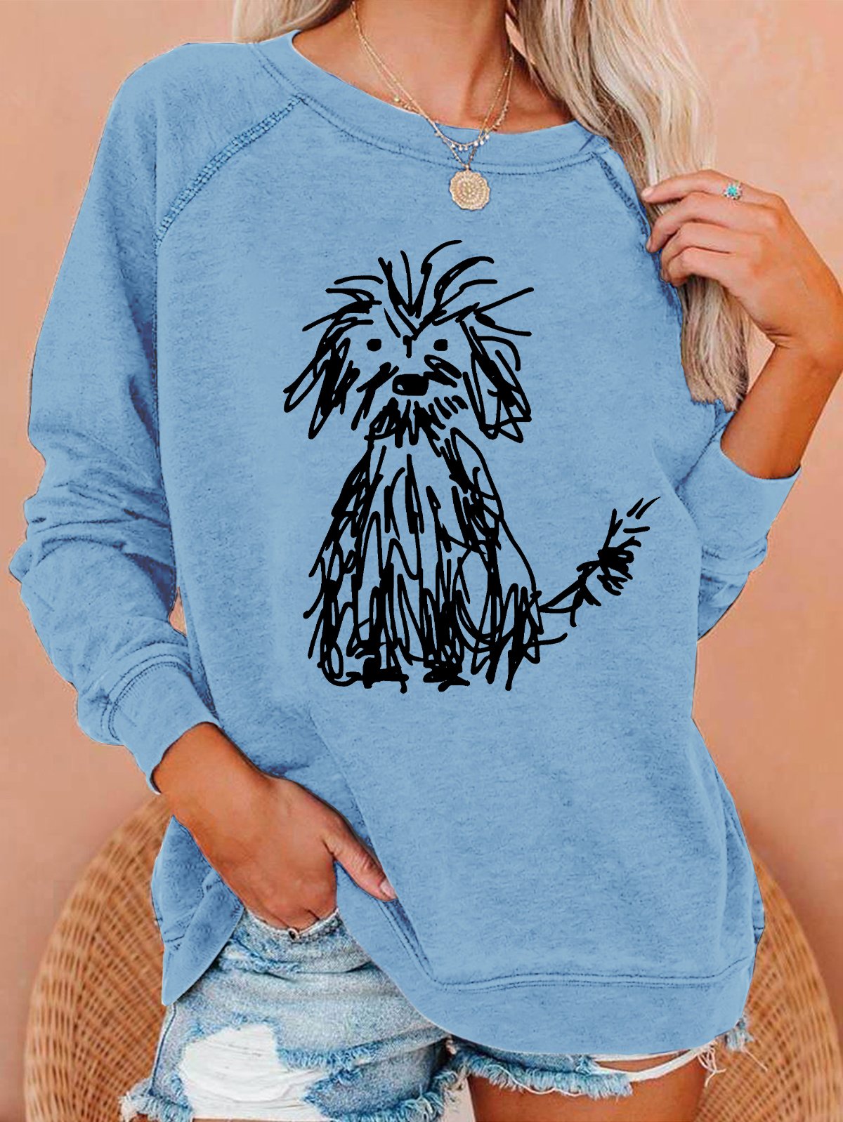 Vintage The Cute Dog Print Casual Sweatshirt