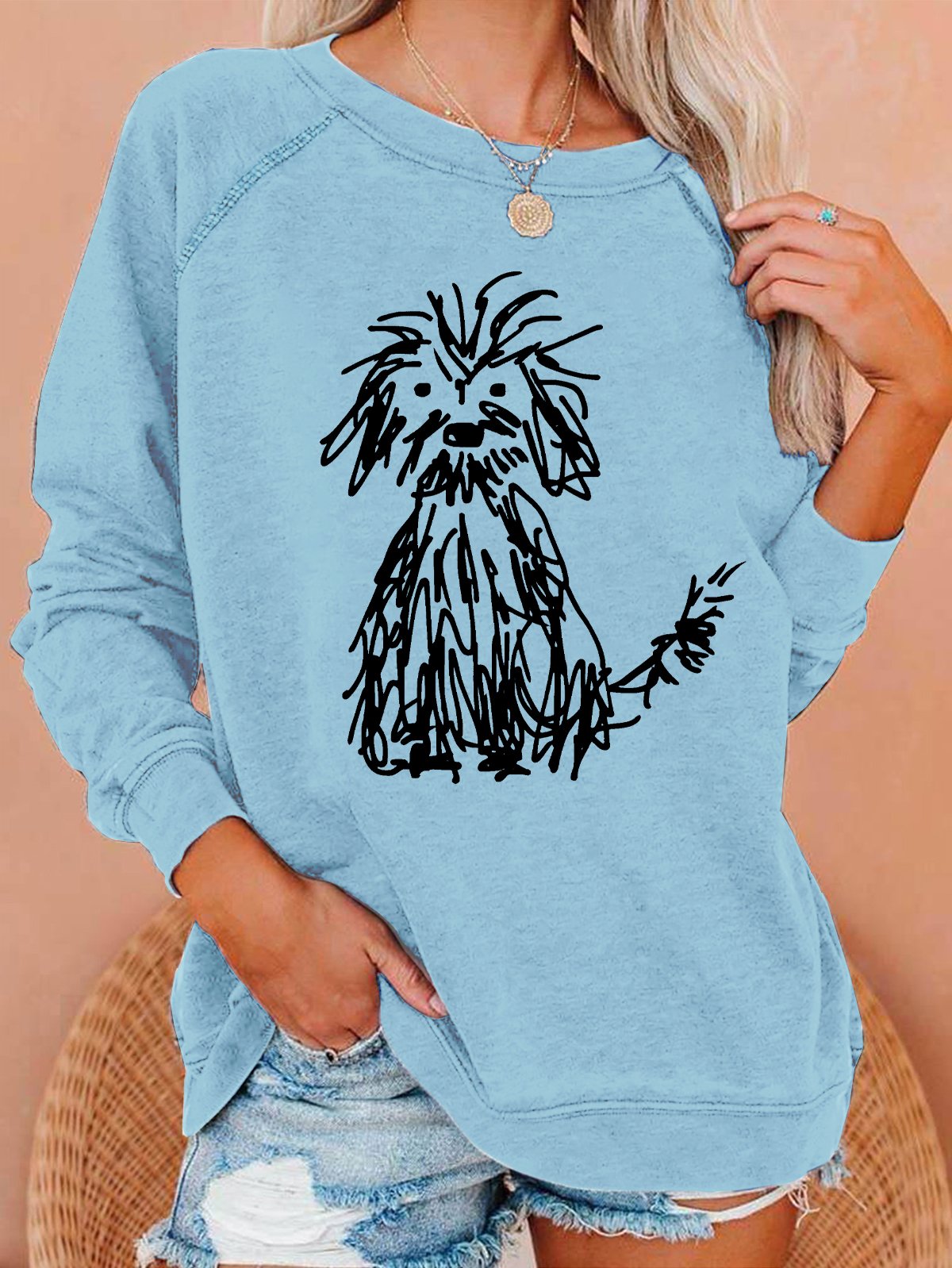 Vintage The Cute Dog Print Casual Sweatshirt