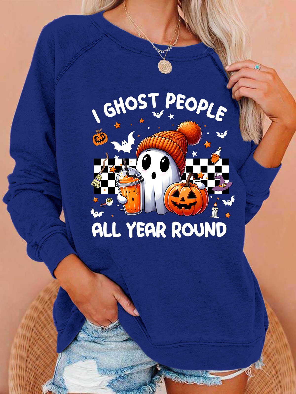 Retro I Ghost People Halloween Cute Ghost Pumpkin Casual Sweatshirt