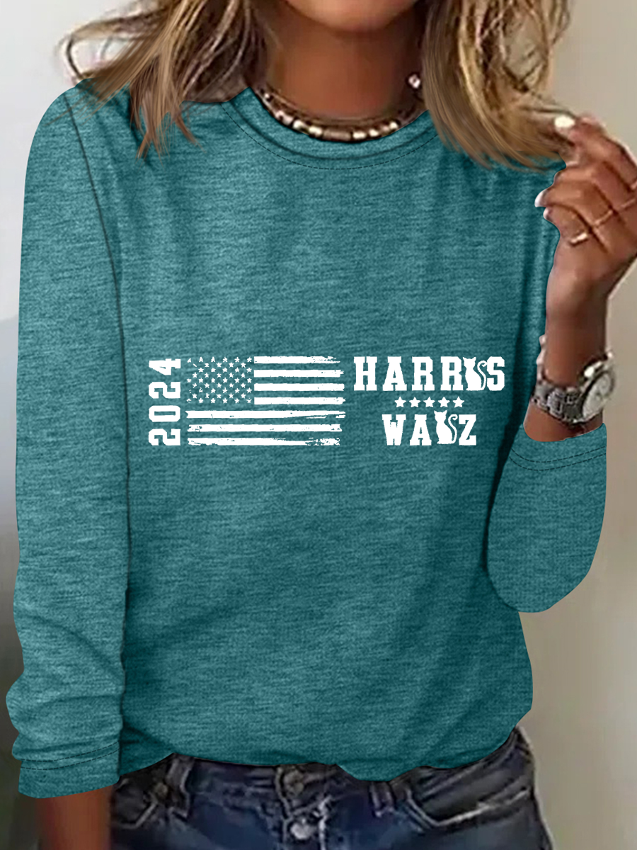 American Flag Print Casual Long Sleeve Shirt