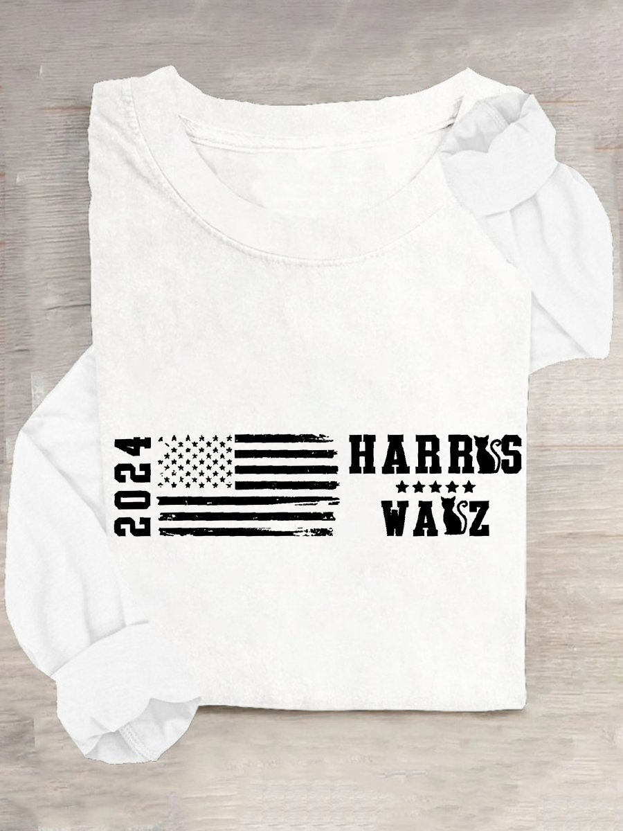 American Flag Print Casual Long Sleeve Shirt