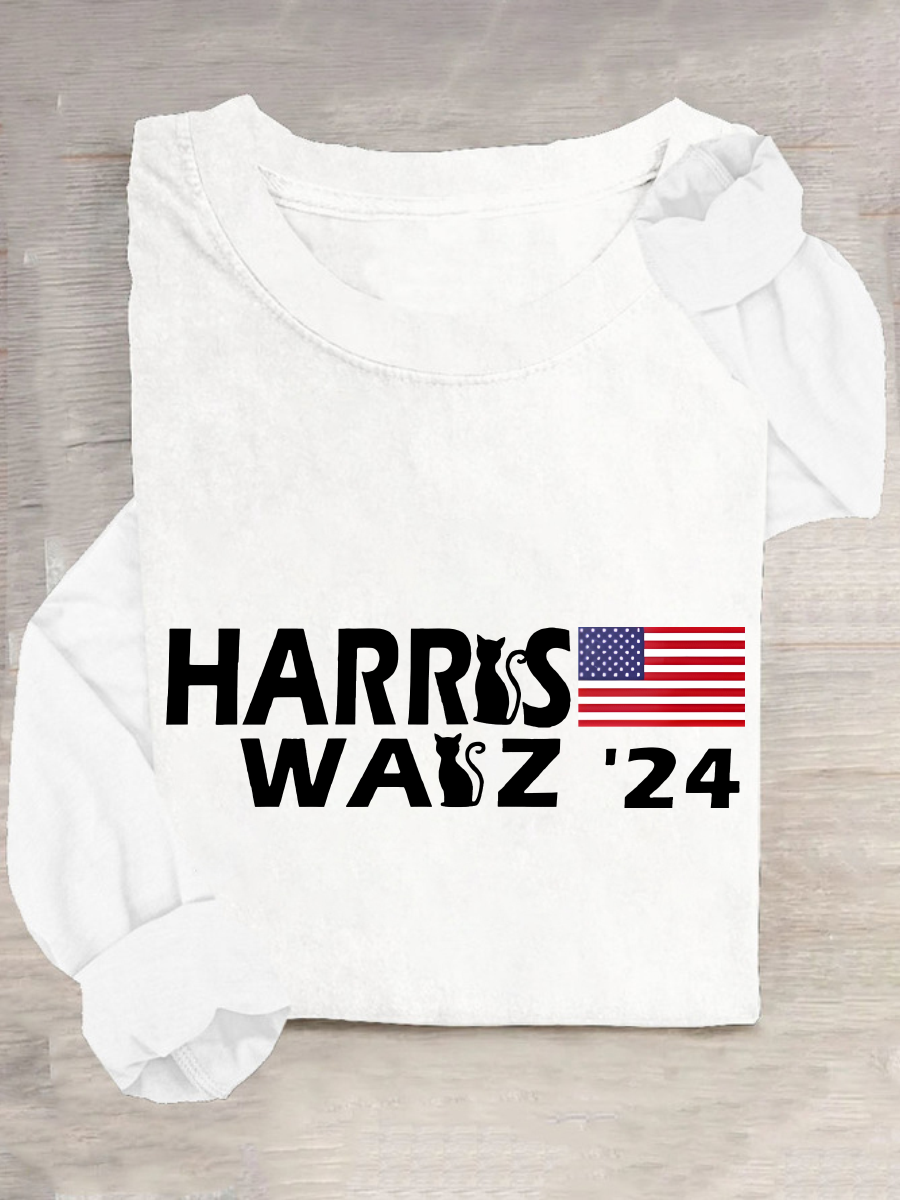 American Flag Print Casual Long Sleeve Shirt