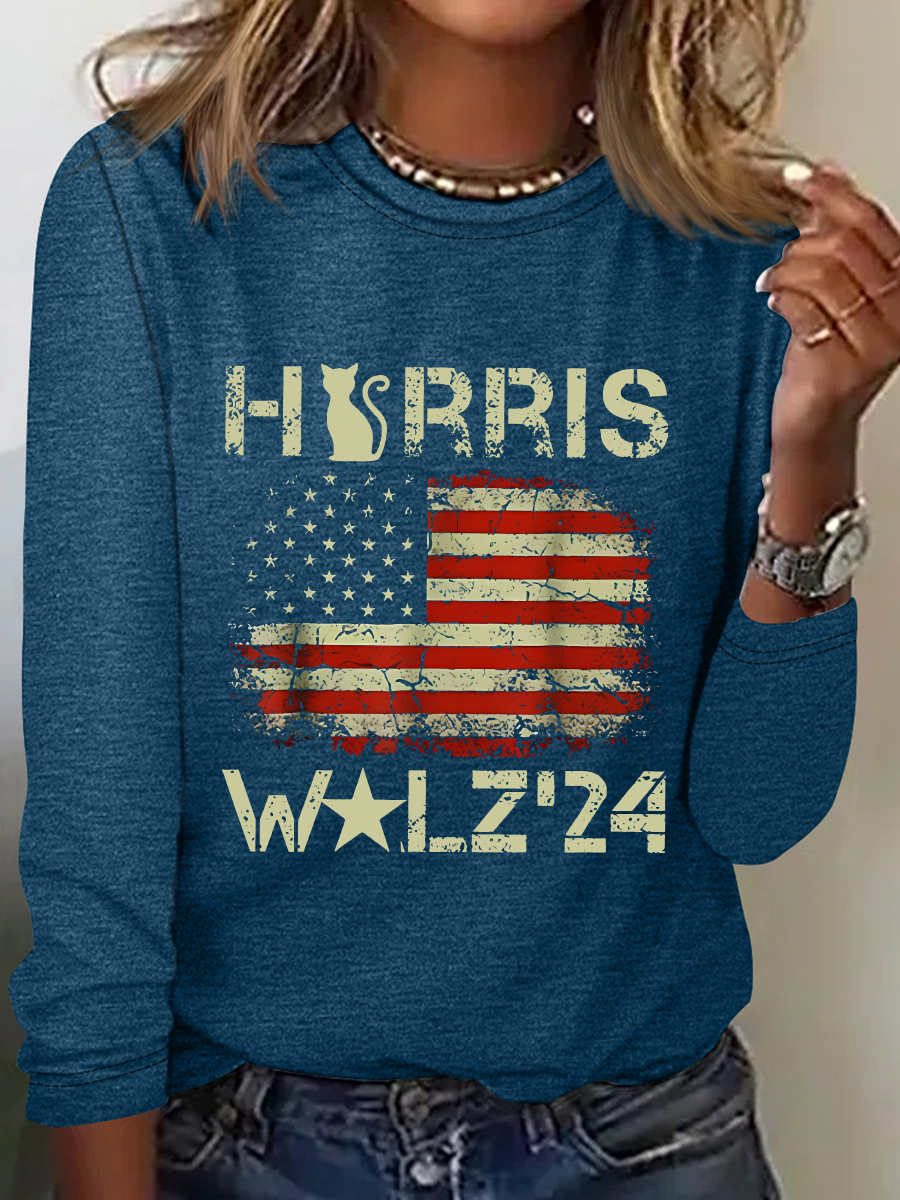 American Flag Print Casual Long Sleeve Shirt
