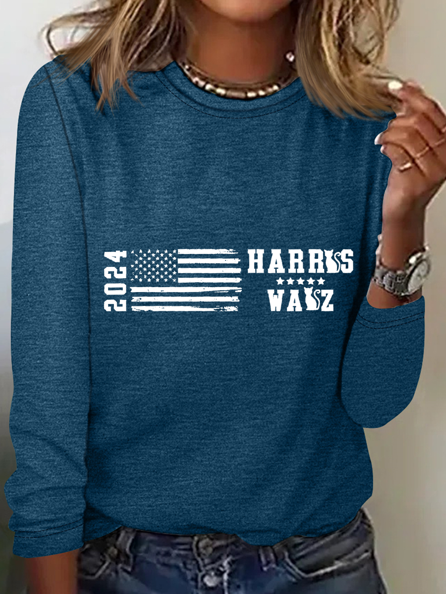 American Flag Print Casual Long Sleeve Shirt