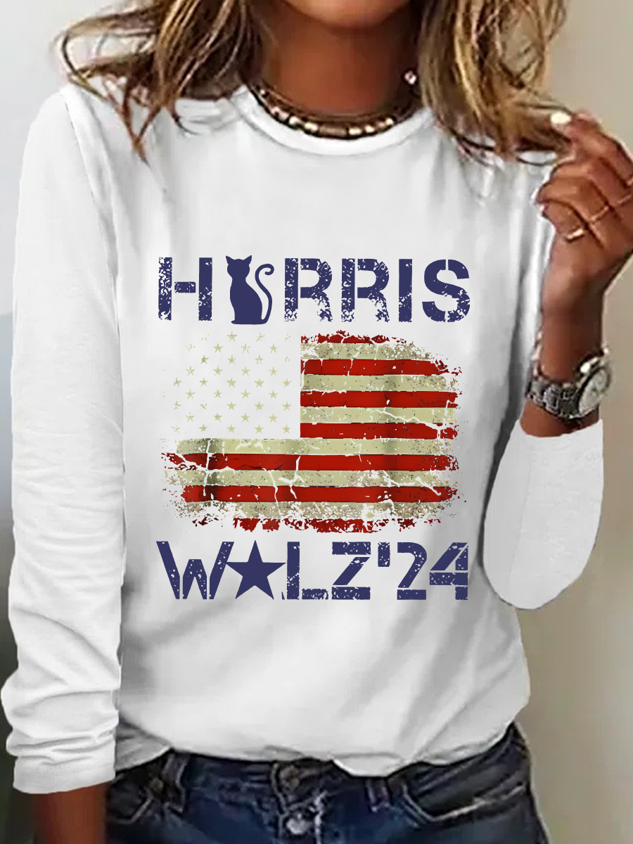 American Flag Print Casual Long Sleeve Shirt