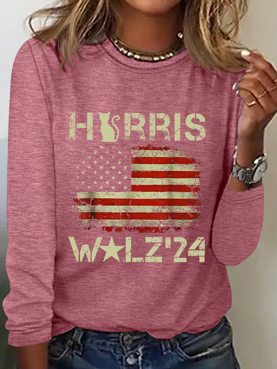 American Flag Print Casual Long Sleeve Shirt