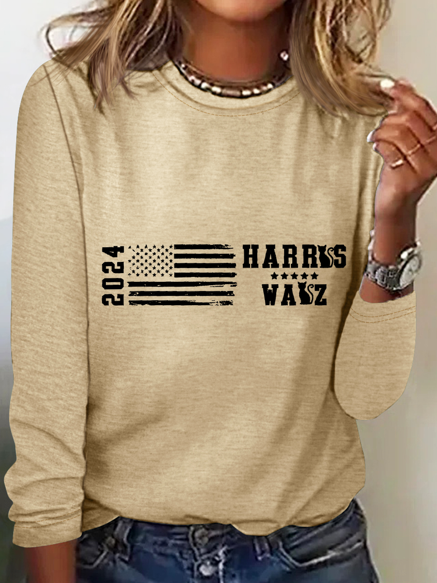 American Flag Print Casual Long Sleeve Shirt