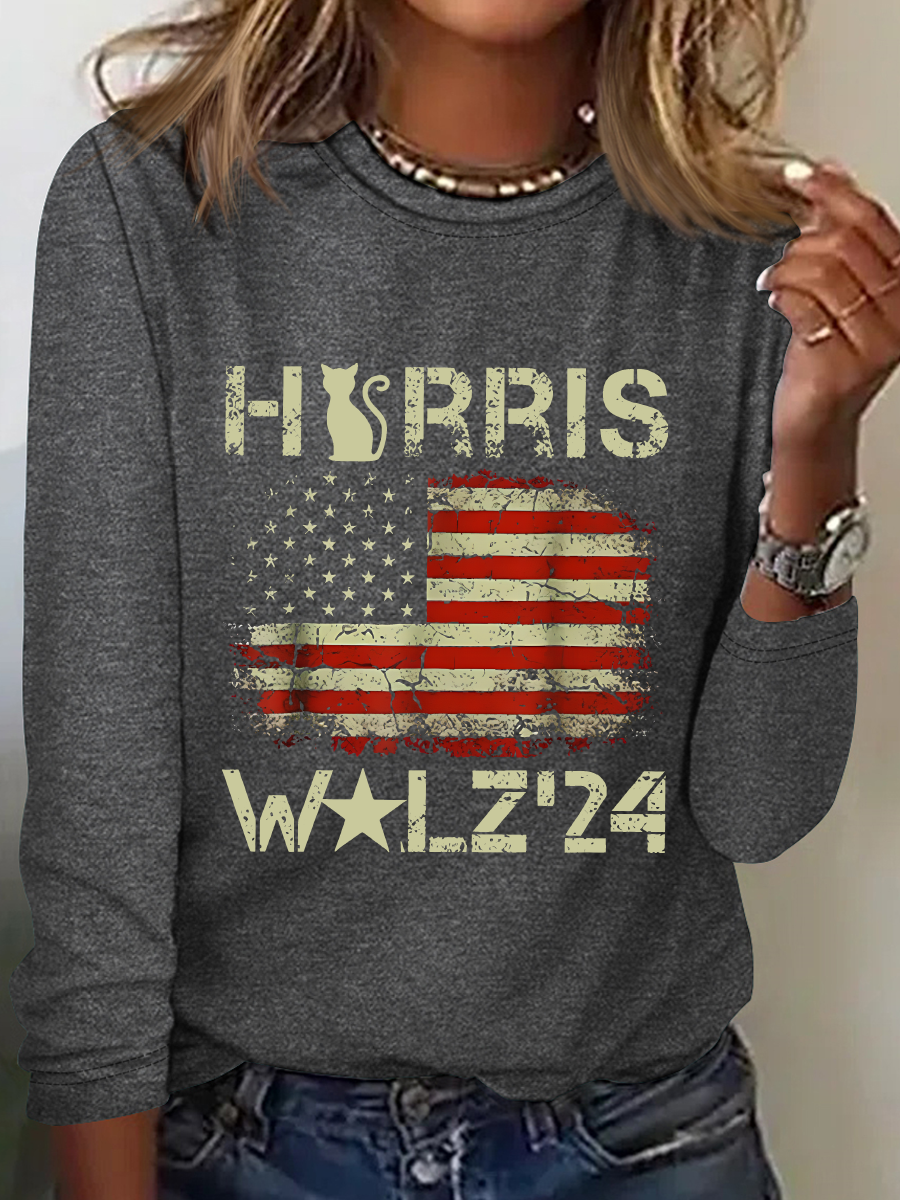 American Flag Print Casual Long Sleeve Shirt