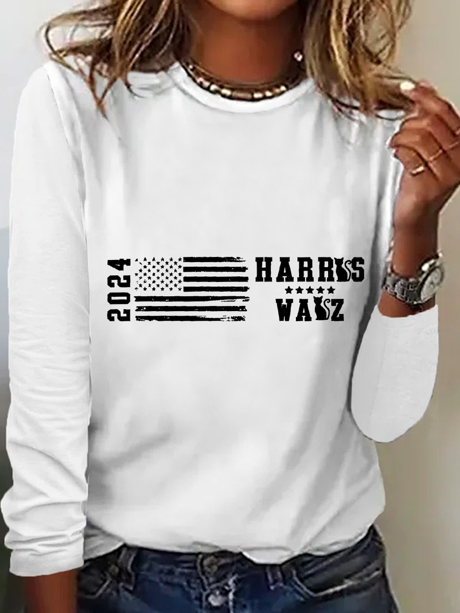 American Flag Print Casual Long Sleeve Shirt