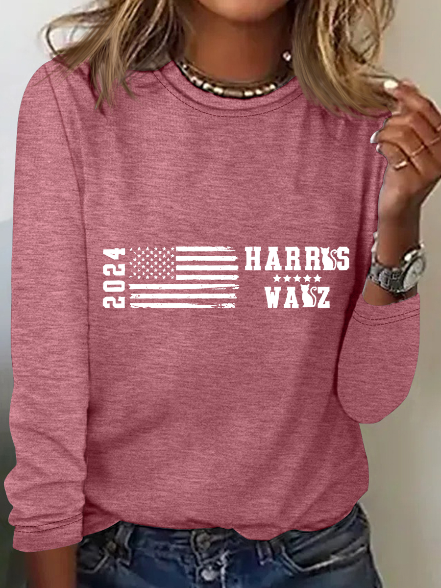 American Flag Print Casual Long Sleeve Shirt