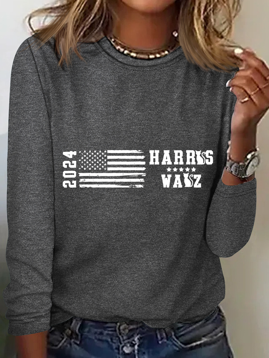 American Flag Print Casual Long Sleeve Shirt