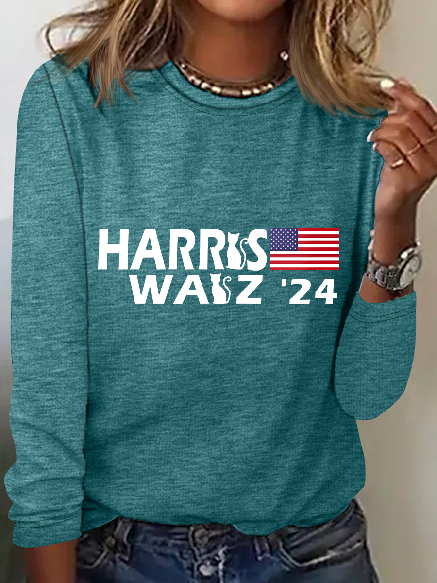 American Flag Print Casual Long Sleeve Shirt