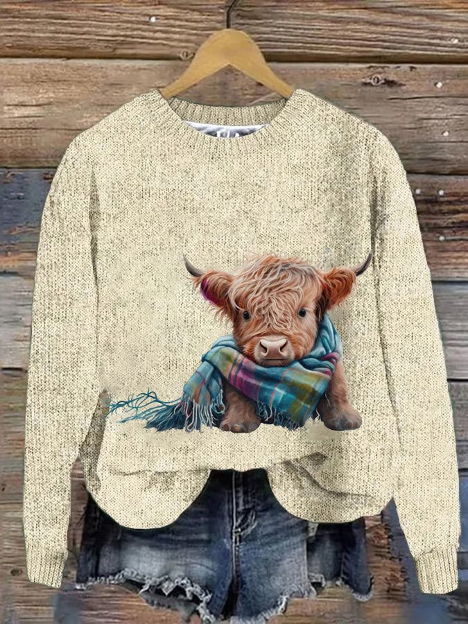 Highland Cow Print Casual Sweatshirt