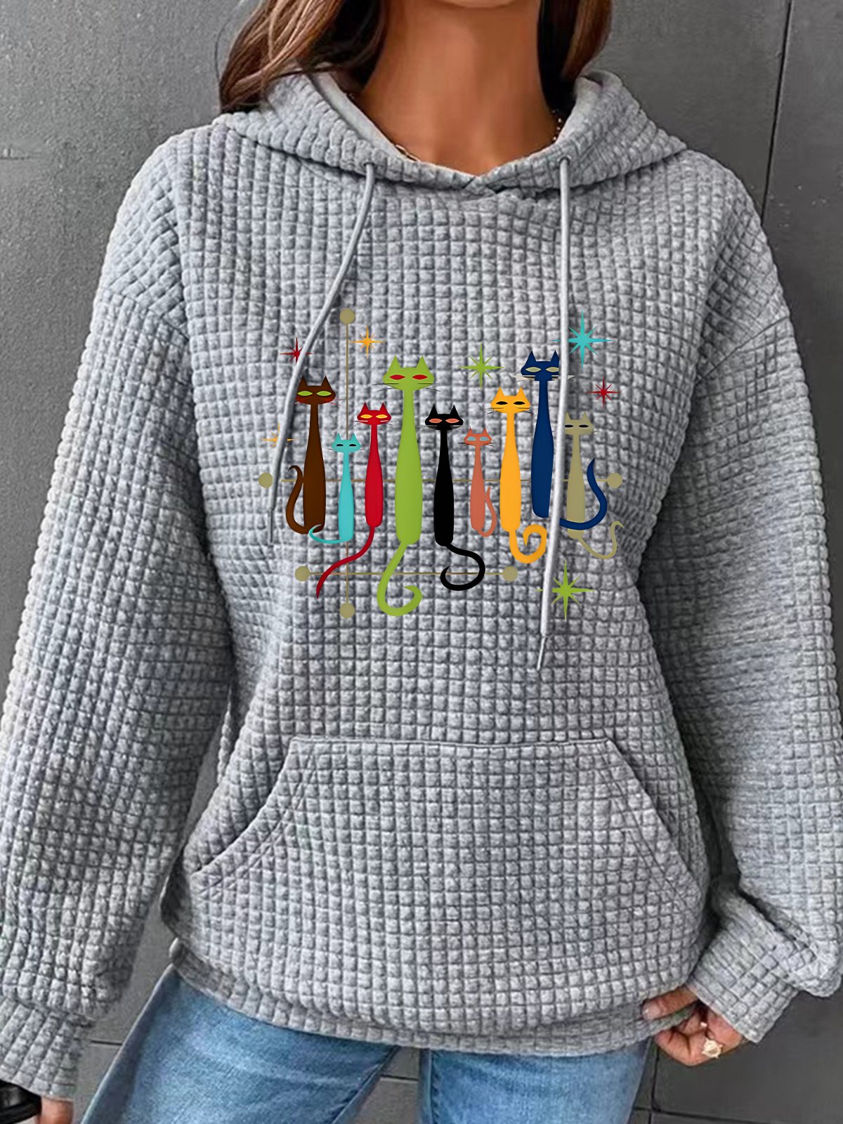 Vintage Retro Mid-Century Modern Look Cats Simple Loose Hoodie