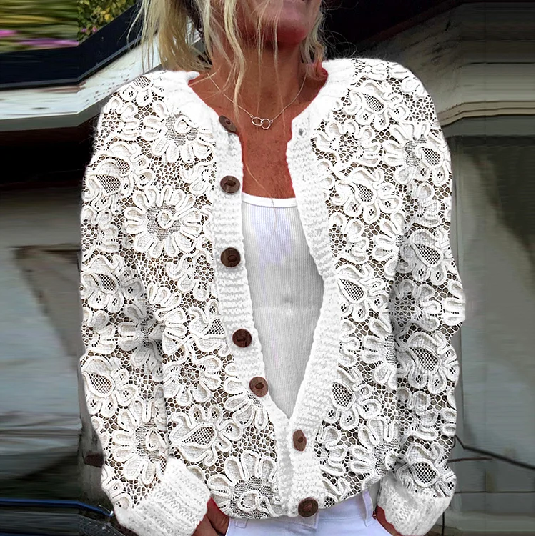 Vintage Floral Embroidery Pattern Cardigan