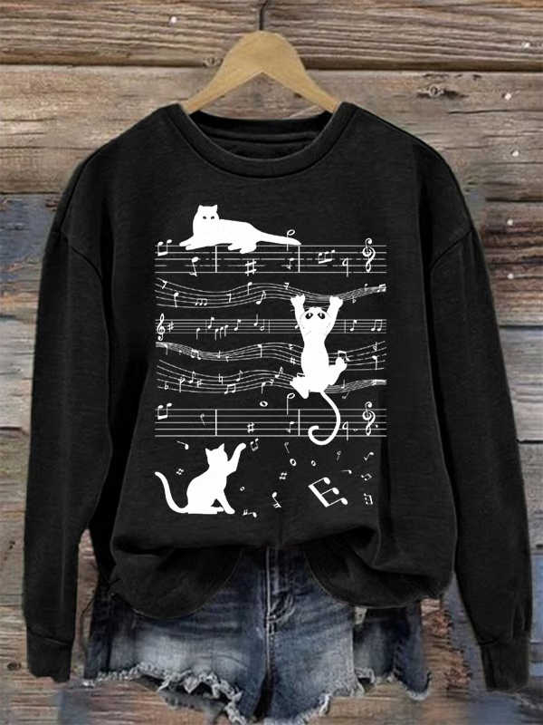 Women's Cat Music Print Sweatshirt