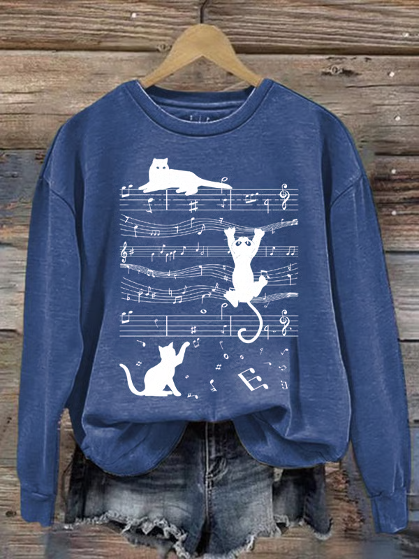 Women's Cat Music Print Sweatshirt