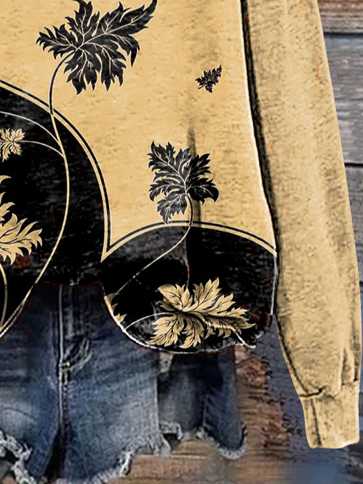 Leaf Print Long Sleeve Crew Neck Sweatshirt