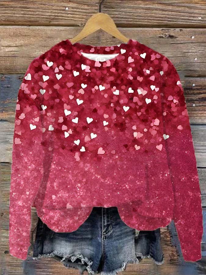 Crew Neck Valentine's Day Simple Loose Sweatshirt