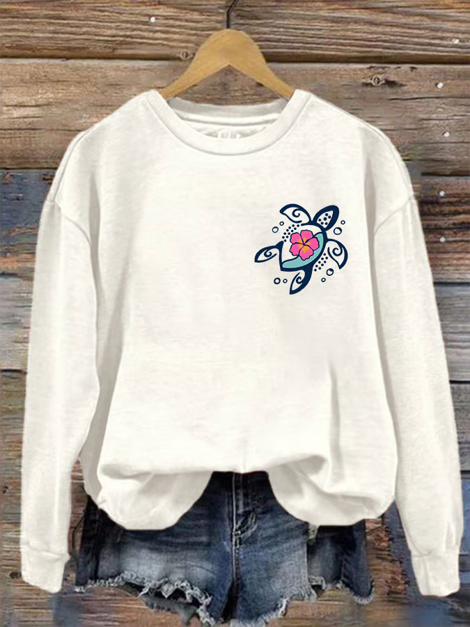 Women's Hawaiian Turtle Hibiscus Print Sweatshirt