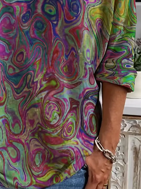 Women's Abstract V-Neck Printed Casual Long Sleeve T-Shirt