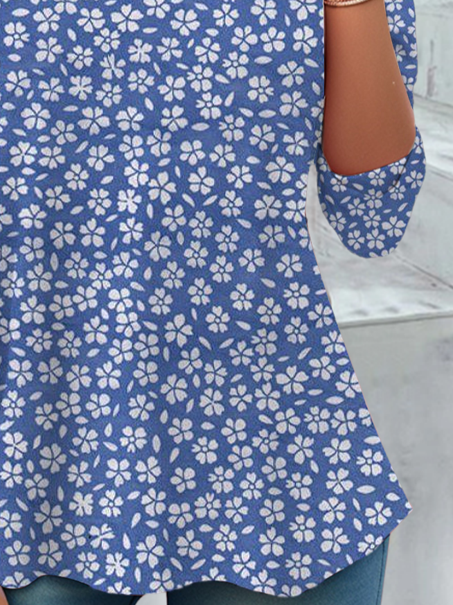 Women's Floral Spring Print Casual Round Neck Tunic Long Sleeve T-Shirt