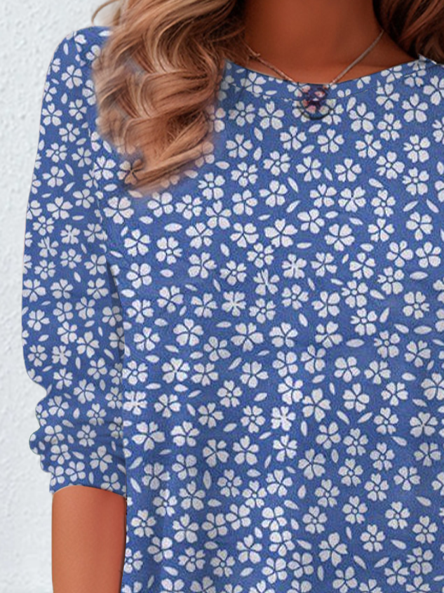 Women's Floral Spring Print Casual Round Neck Tunic Long Sleeve T-Shirt