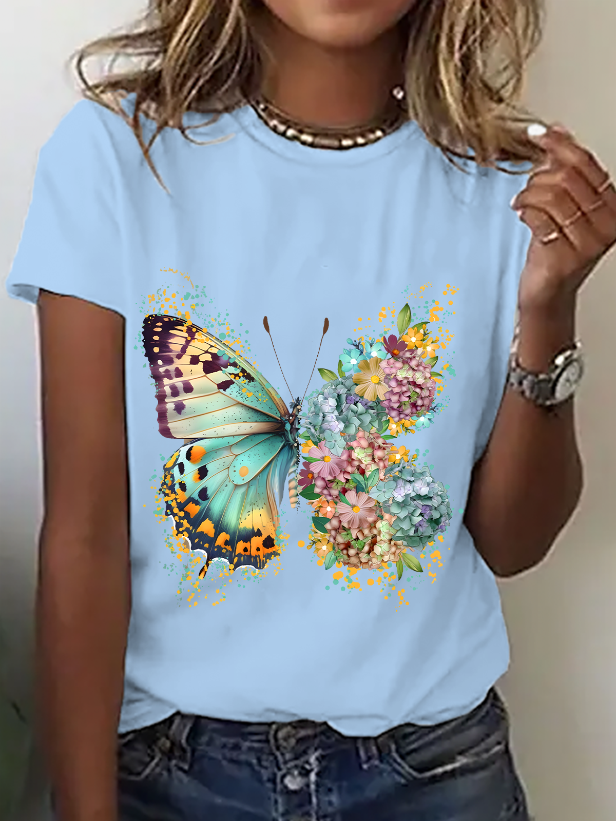 Floral Butterfly Cotton T-Shirt