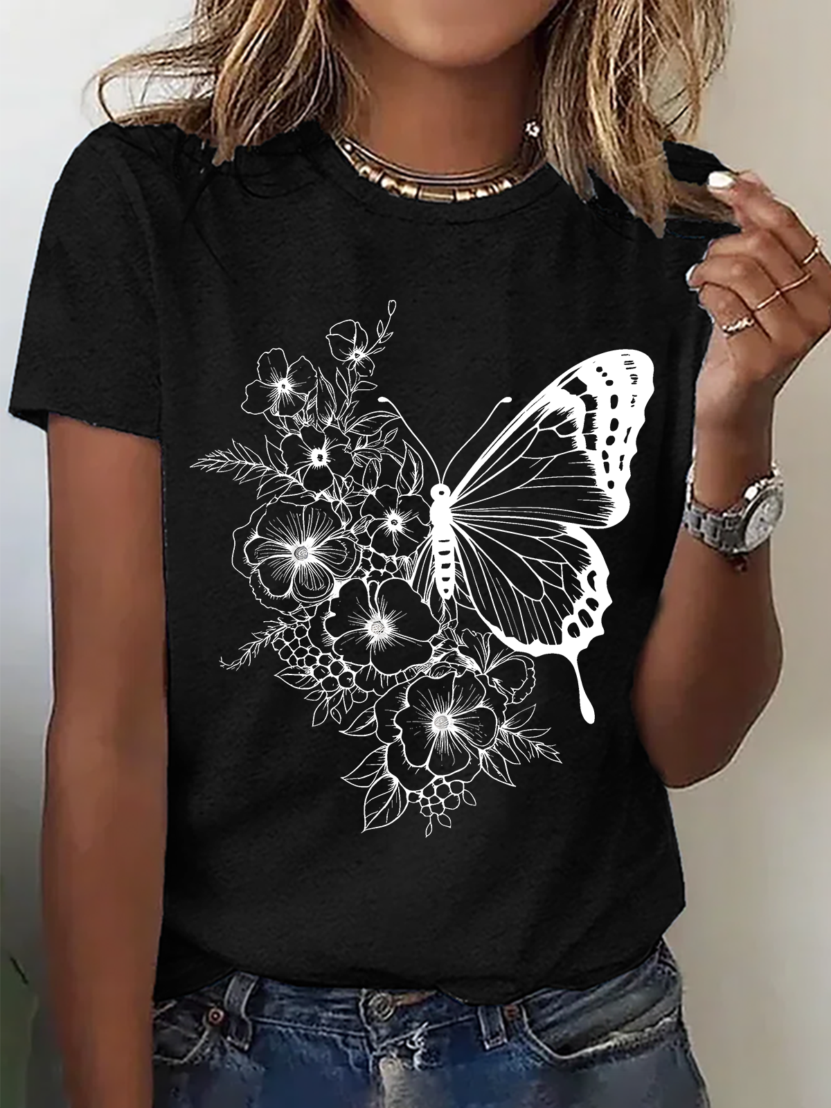 Floral Butterfly Cotton T-Shirt