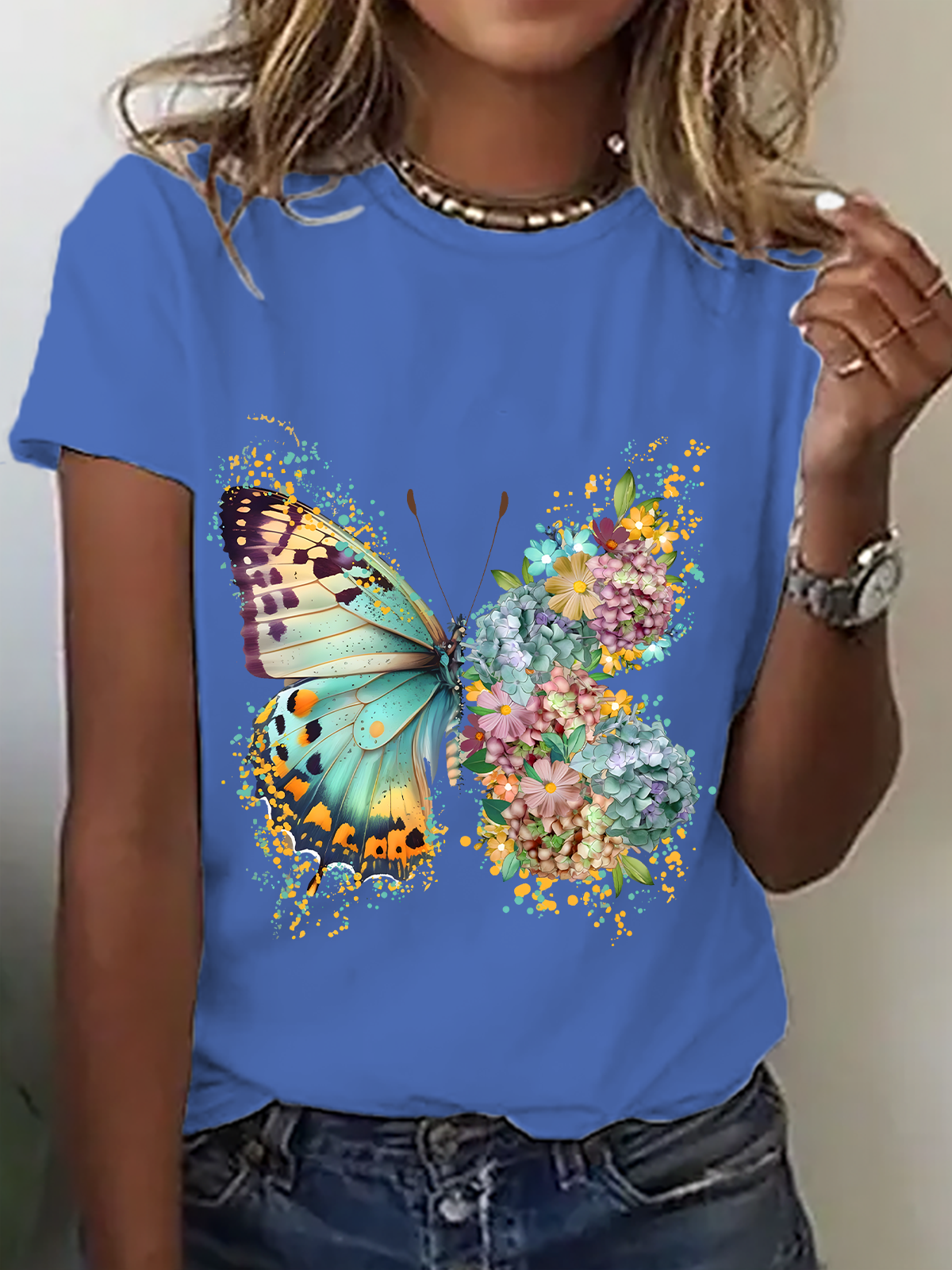 Floral Butterfly Cotton T-Shirt