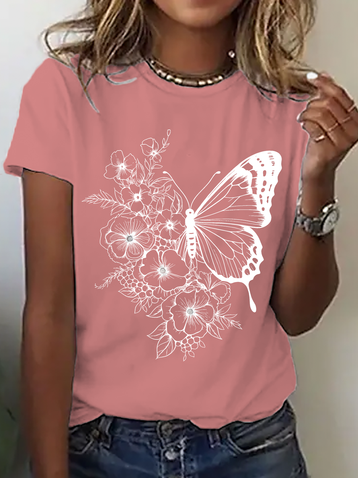 Floral Butterfly Cotton T-Shirt