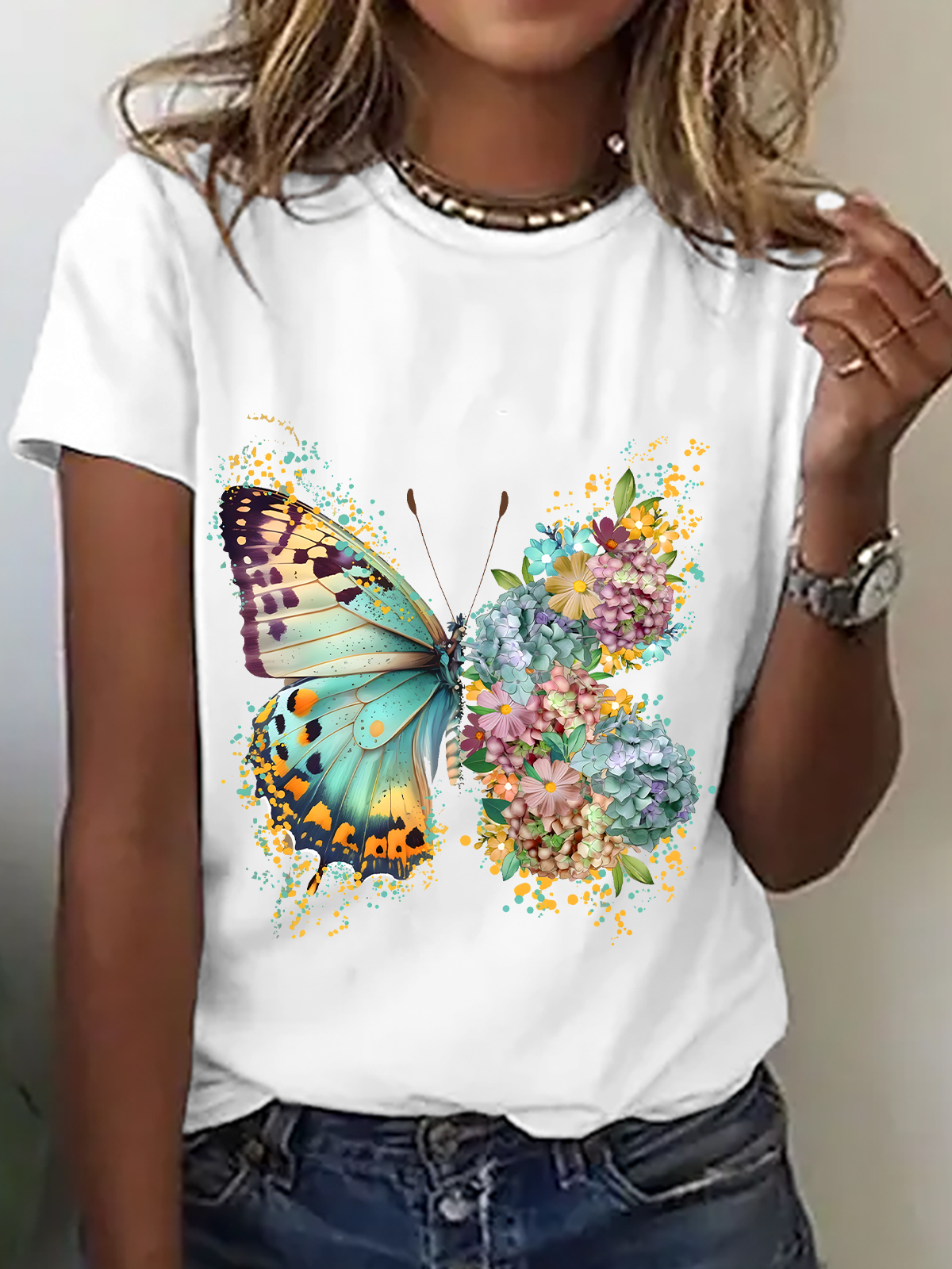 Floral Butterfly Cotton T-Shirt