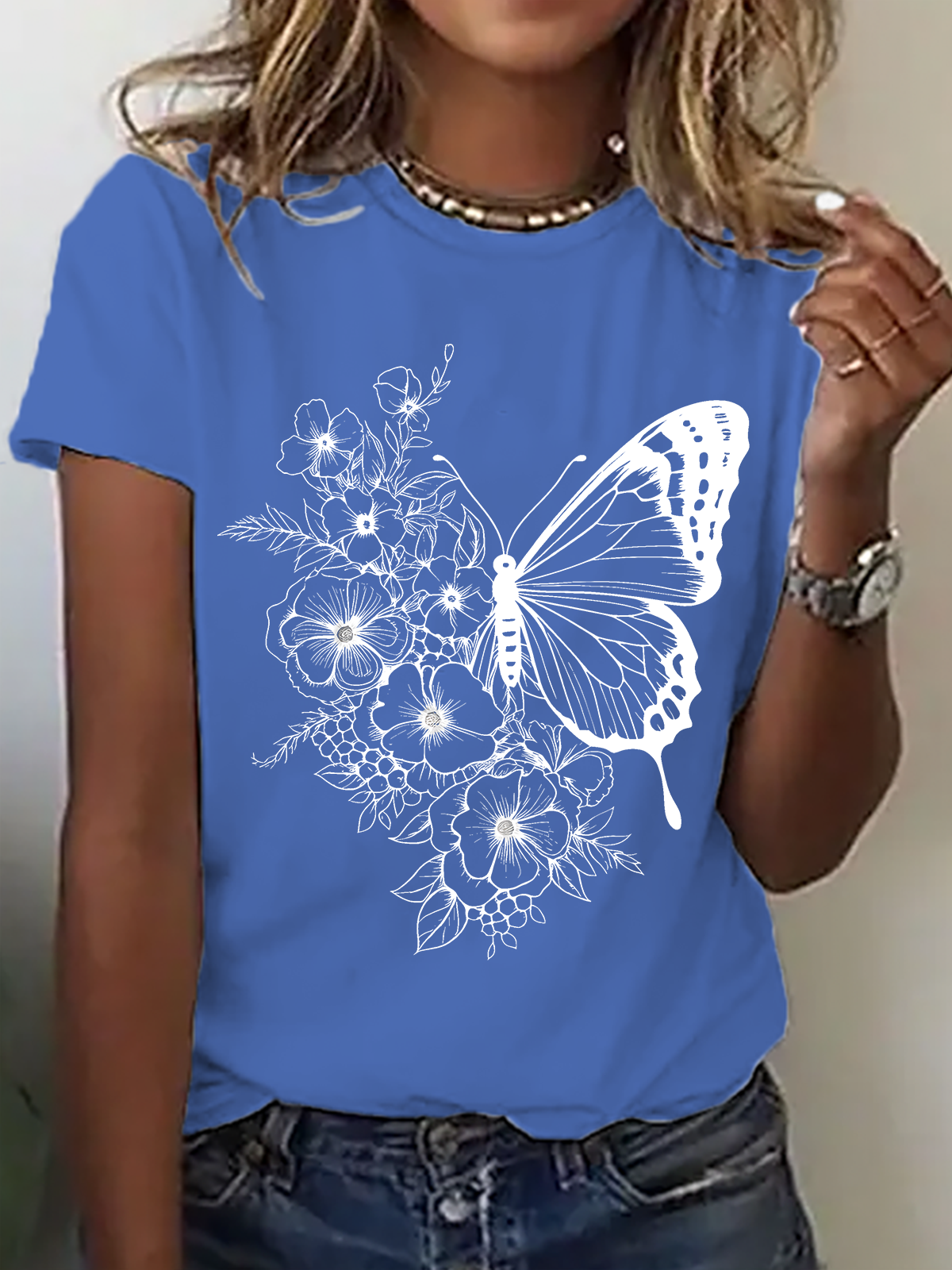 Floral Butterfly Cotton T-Shirt