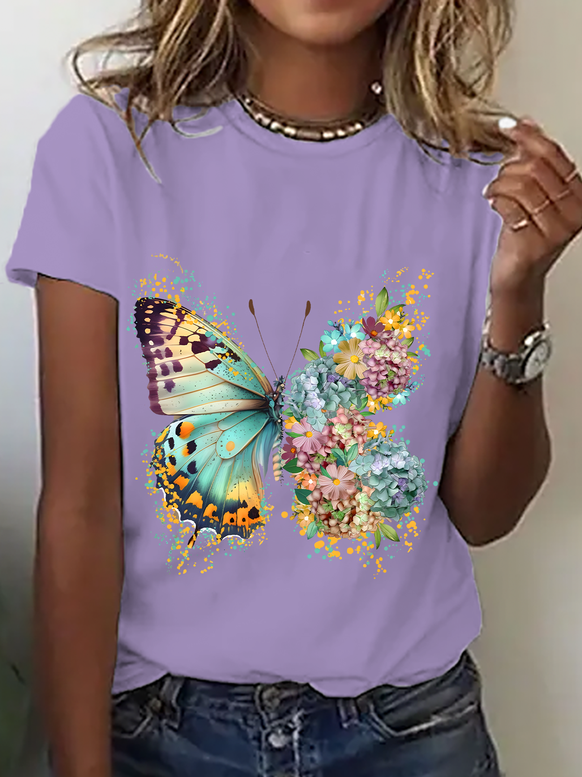Floral Butterfly Cotton T-Shirt