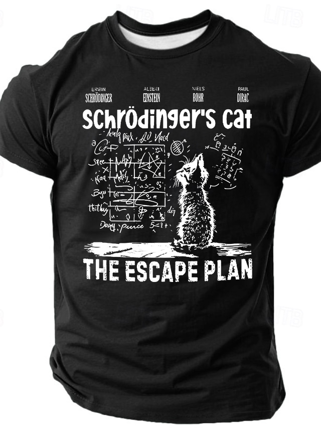 Men‘s Schrodinger's Cat Escape Plan Funny Short Sleeve T-Shirt